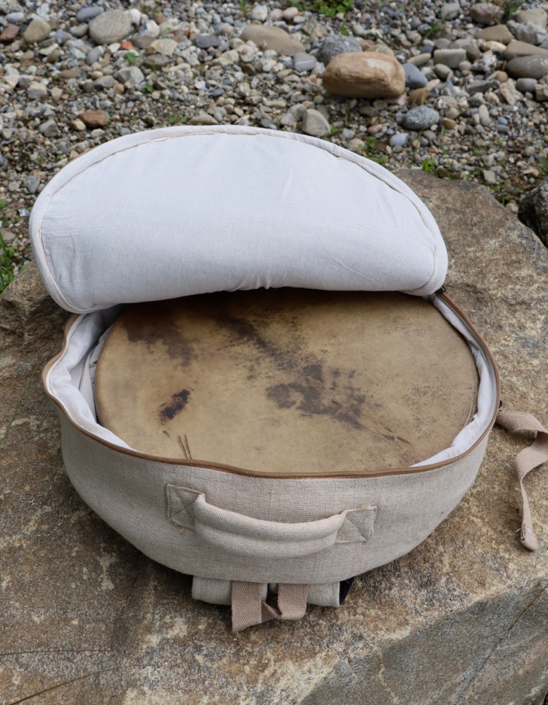  Trommeltasche Hanf mit Rucksackgurten 40 - 42 cm 